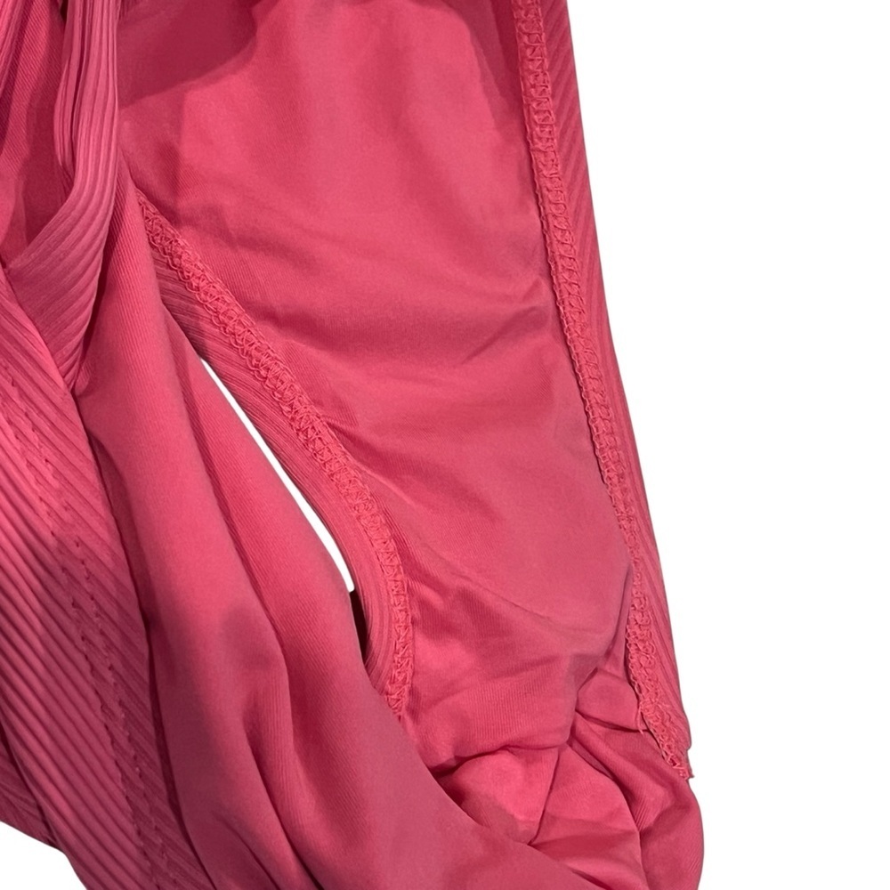 BECCA By Rebecca Virtue Pink One Piece Ribbed Strappy Cut Out Swimsuit — Large - Picture 10 of 14